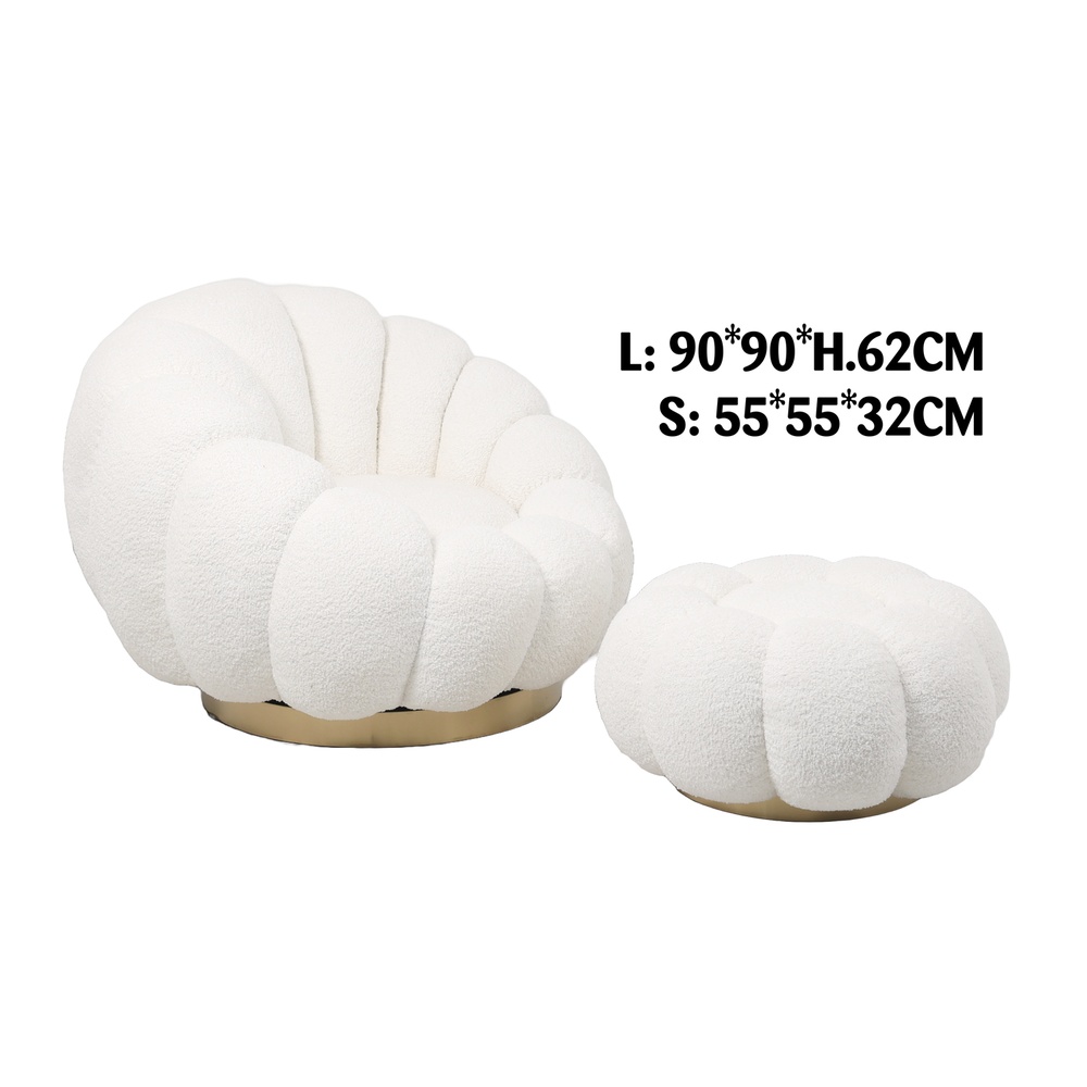 Lay 59920 Poltrona Con Pouf Boucle' Bianca 90*90*62Cm + 55*55*32Cm