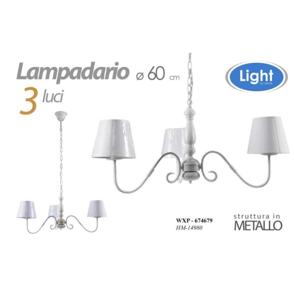 Nap/Lampadario 3 Luci Bco 60*80 Hm14980