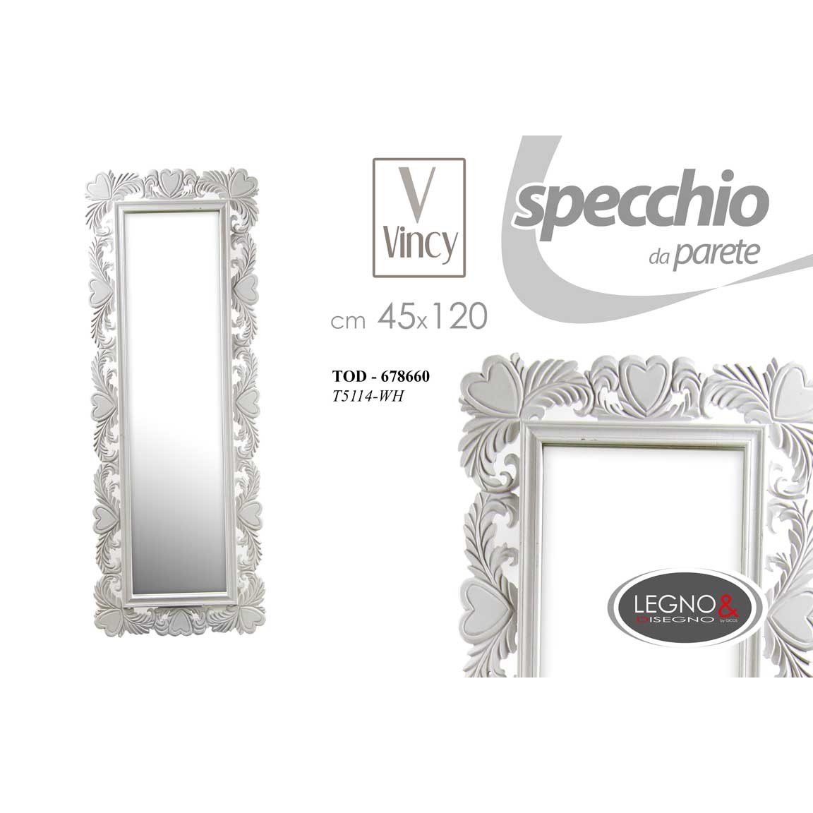 Tod/Specchio Vincy 45*3*120Cm T5114/Wh