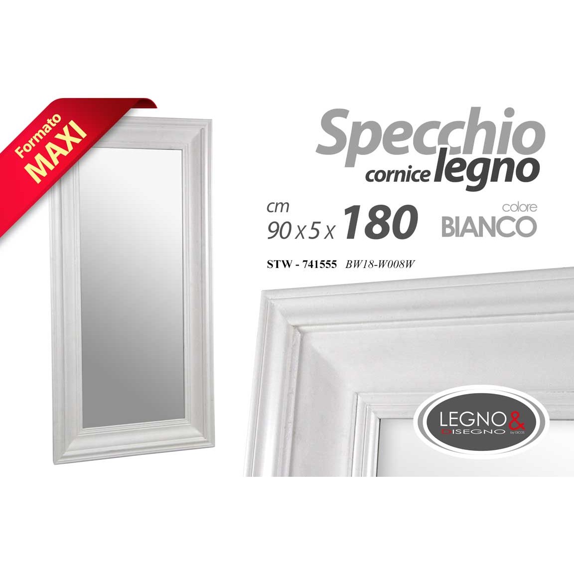 Stw/Specchio Bco 180*90*5Cm Bw18-W008W