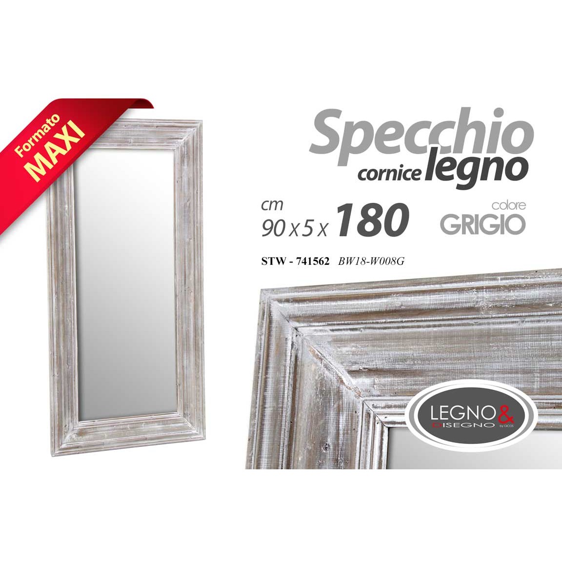 Stw/Specchio Grig 180*90*5Cm Bw18-W008G