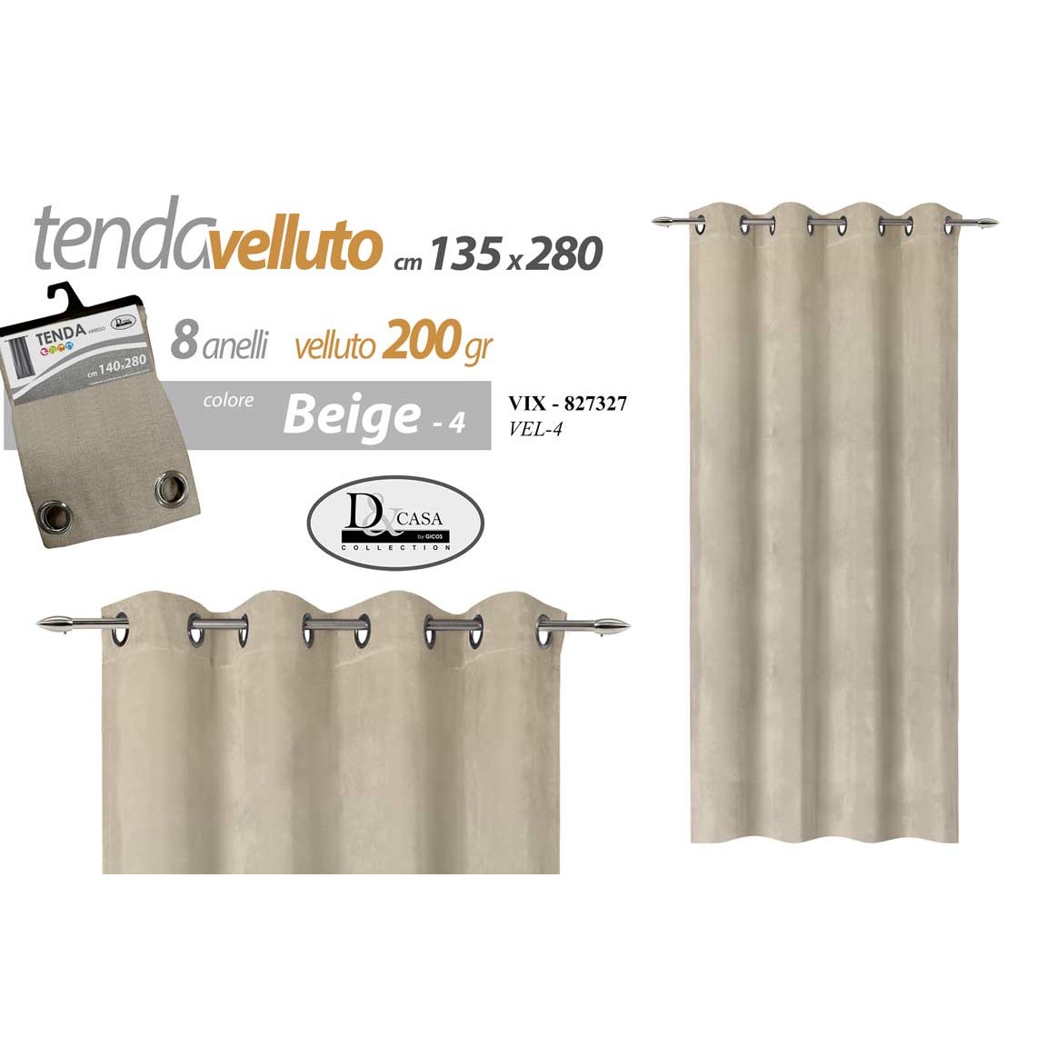 Vix/Tenda Vel.L.Beige 135*280Cm Vel-4