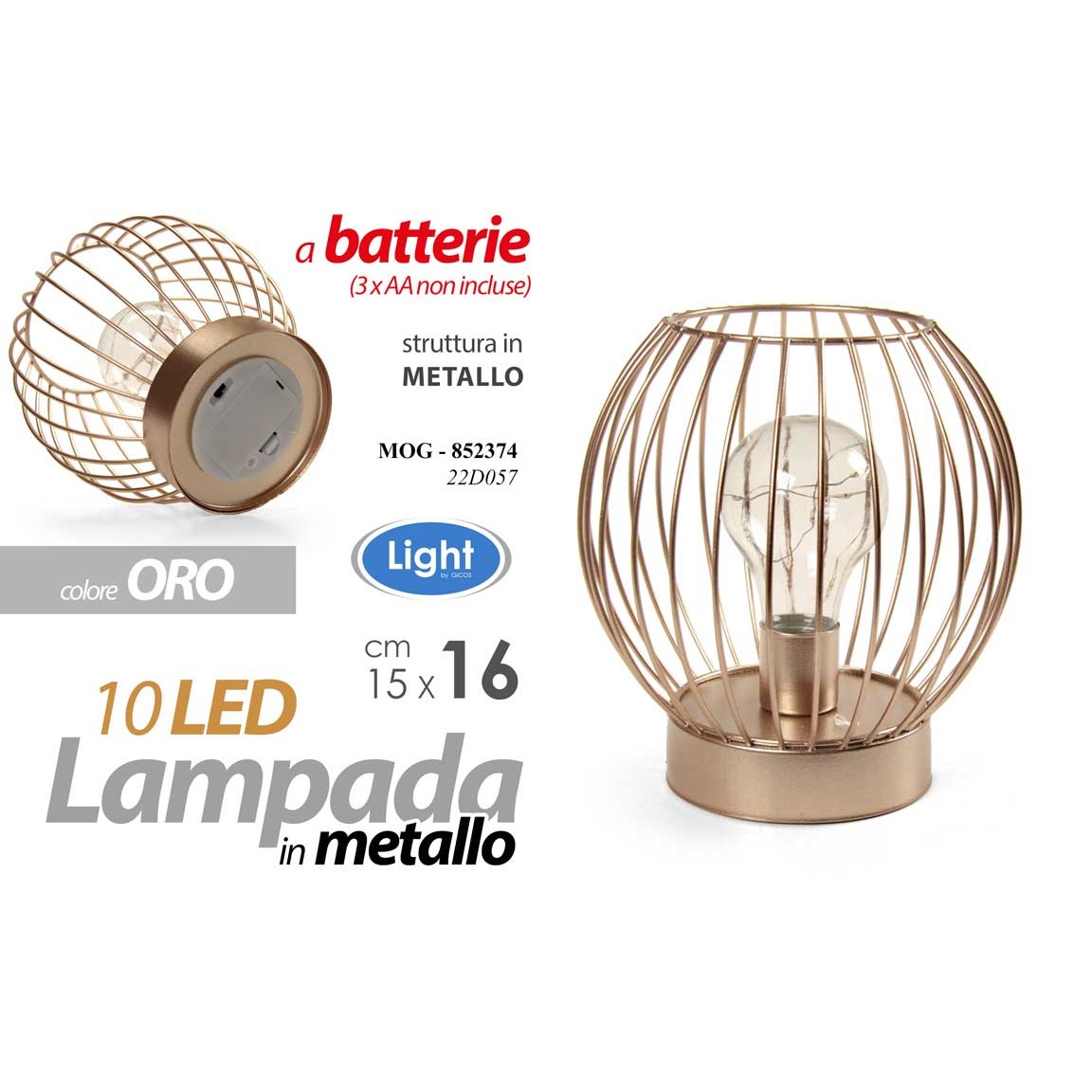 Mog/Lampada Led C.Oro 15*15*16Cm 22D057