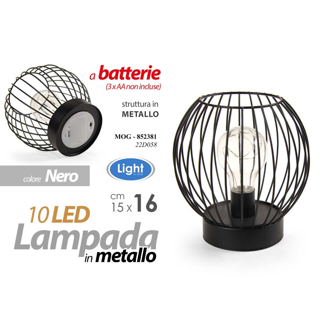 Mog/Lampada Led Nera 15*15*16Cm 22D058