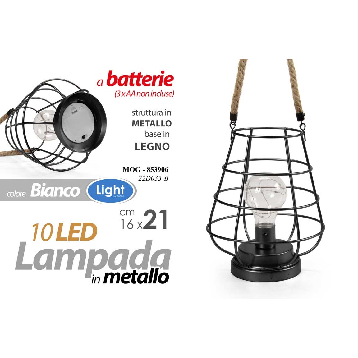 Mog/Lampada Led Nera 16*16*21Cm 22D033/B