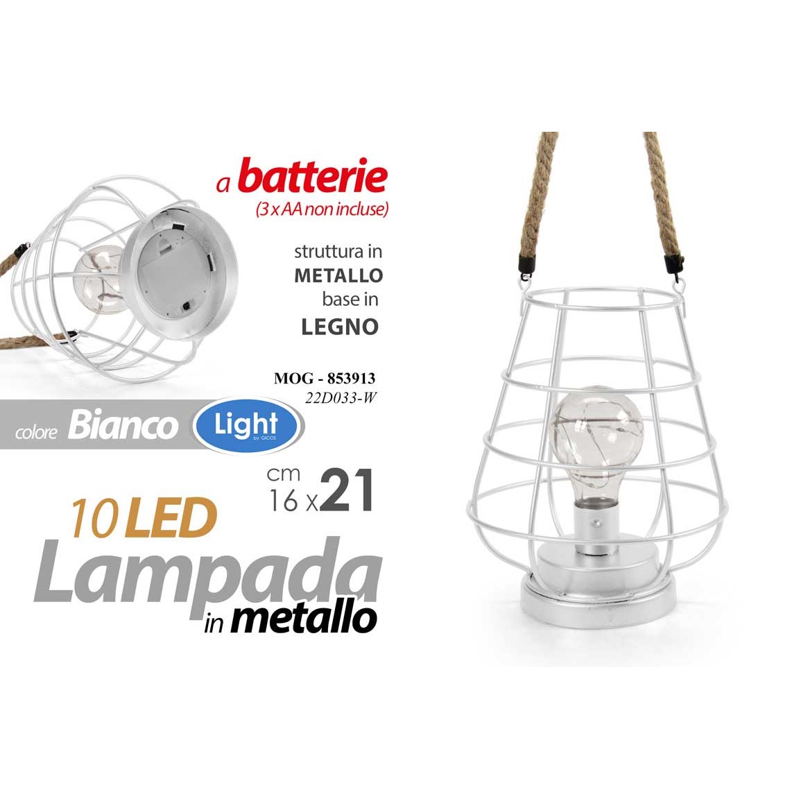 Mog/Lampada Led Bia. 16*16*21 22D033/W