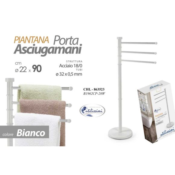 Chl/Porta Asciugamano a 3 Bracci Bianco 22*90 B1962Cp-28/W