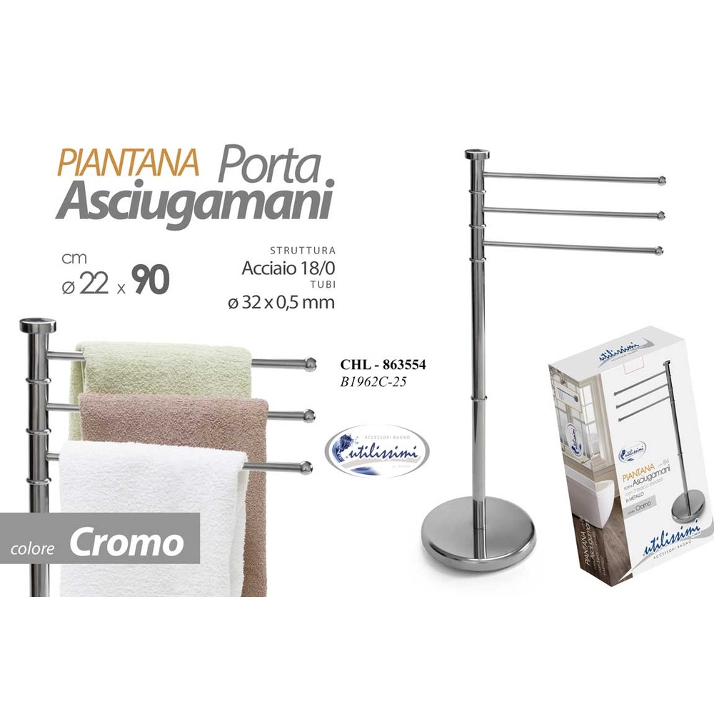 Chl/Porta Asciugamano a 3 Bracci Acciaio 201 25M 22*86 B1962C-25