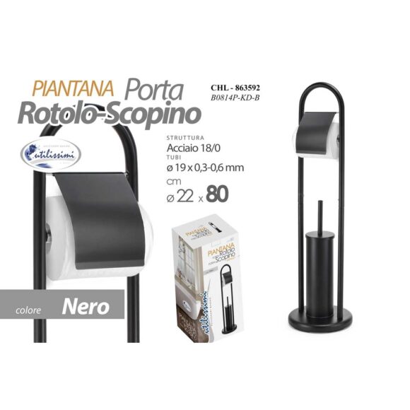 Chl/Porta Scopino + Carta Igienica Nero19Mm 80Cm B0814P/Kd-B