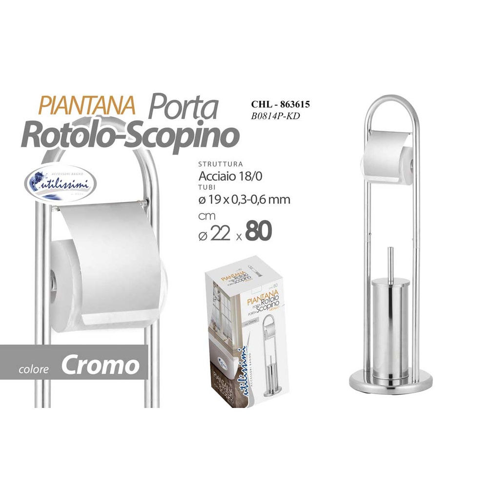 Chl/Porta Scopino + Carta Igienica Acciaio D.19Mm 22*80 B0814P-Kd