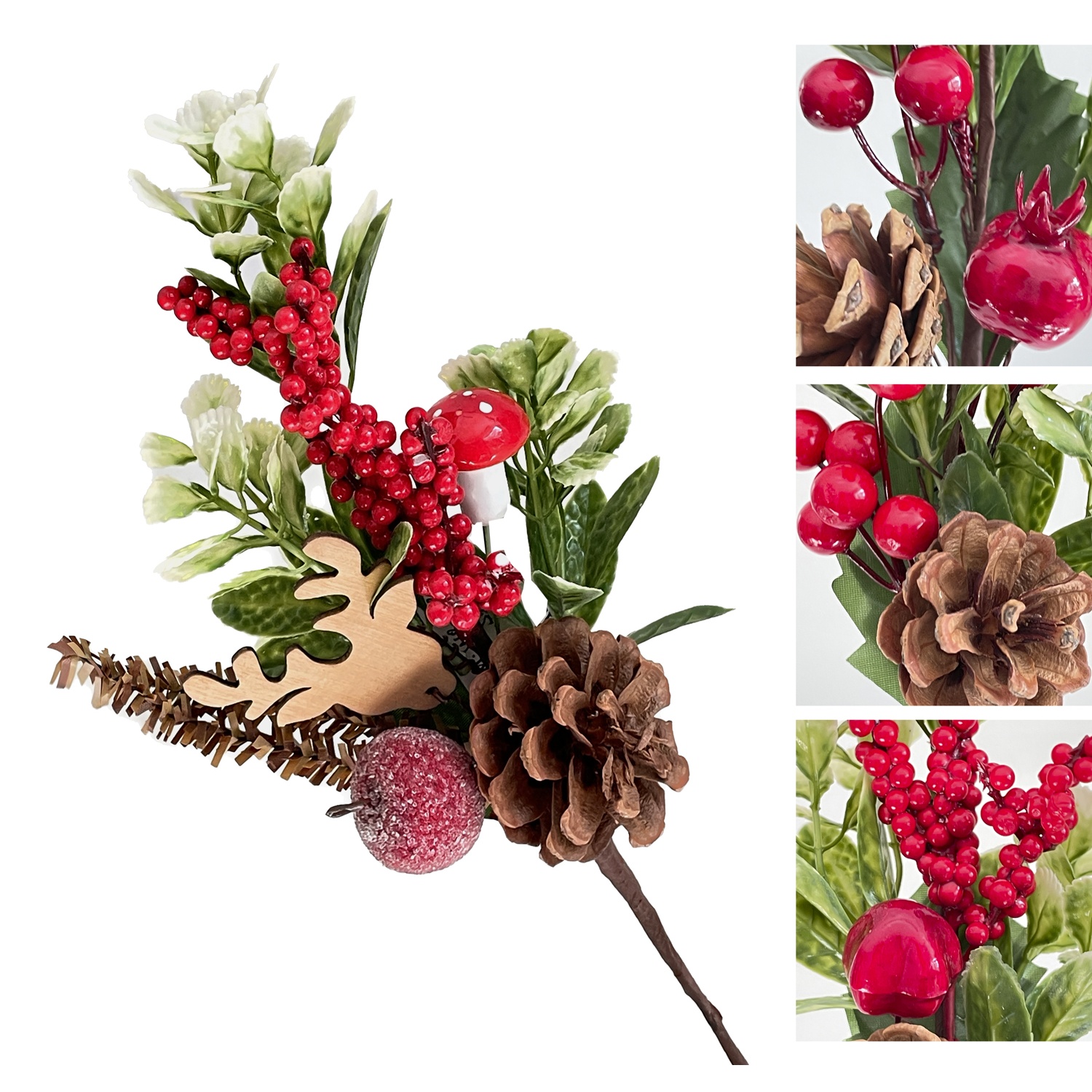 Dor 59353 Pick Natalizio Red Berries Pigne 33Cm 4 Ass.