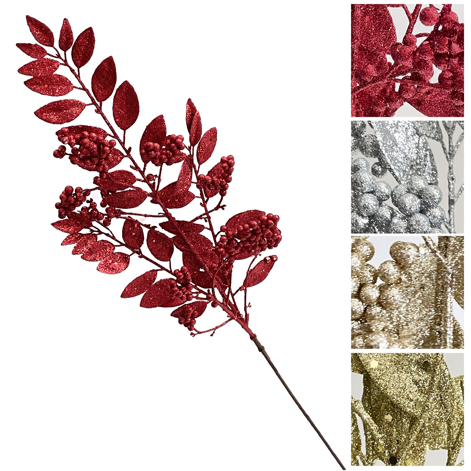 Dor 59374 Stelo Foglie Glitter 79Cm 4 Ass.