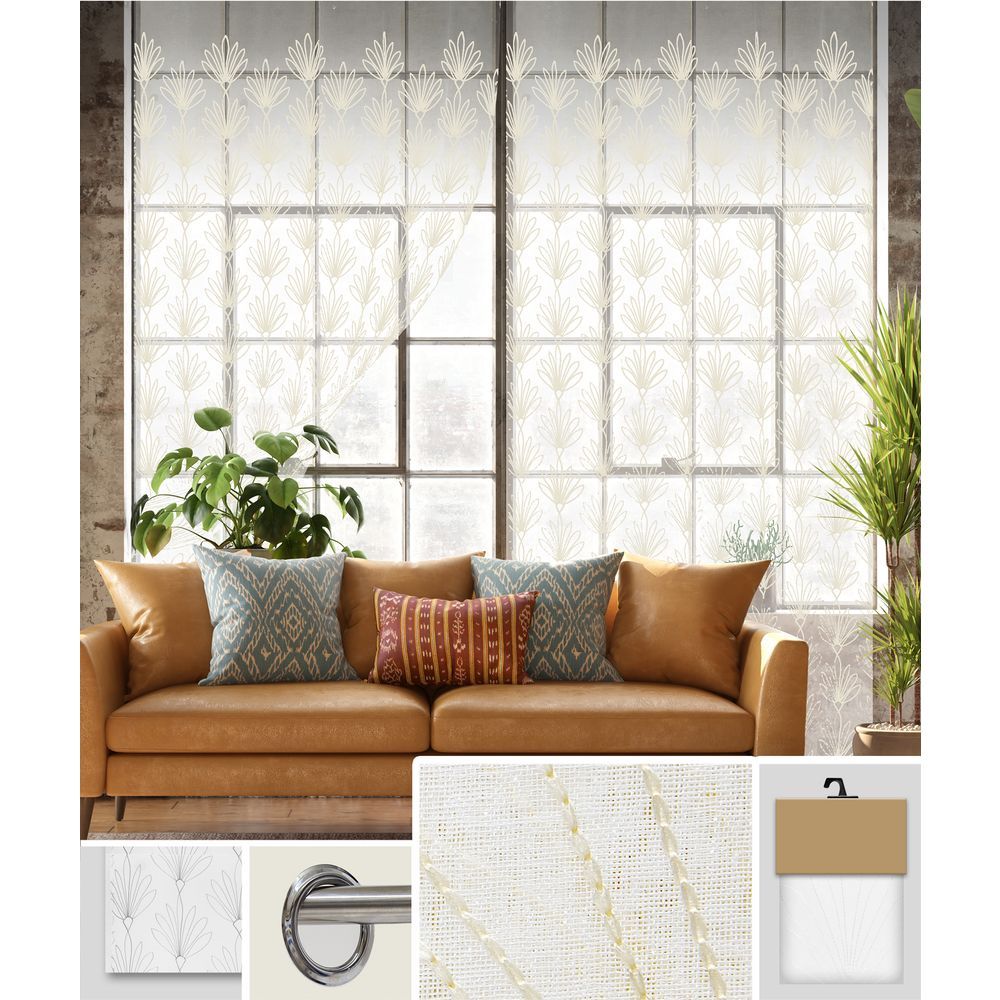 GAX 60748 Tenda Tiare' Ricam. Bianco Fondo Beige 140*280Cm
