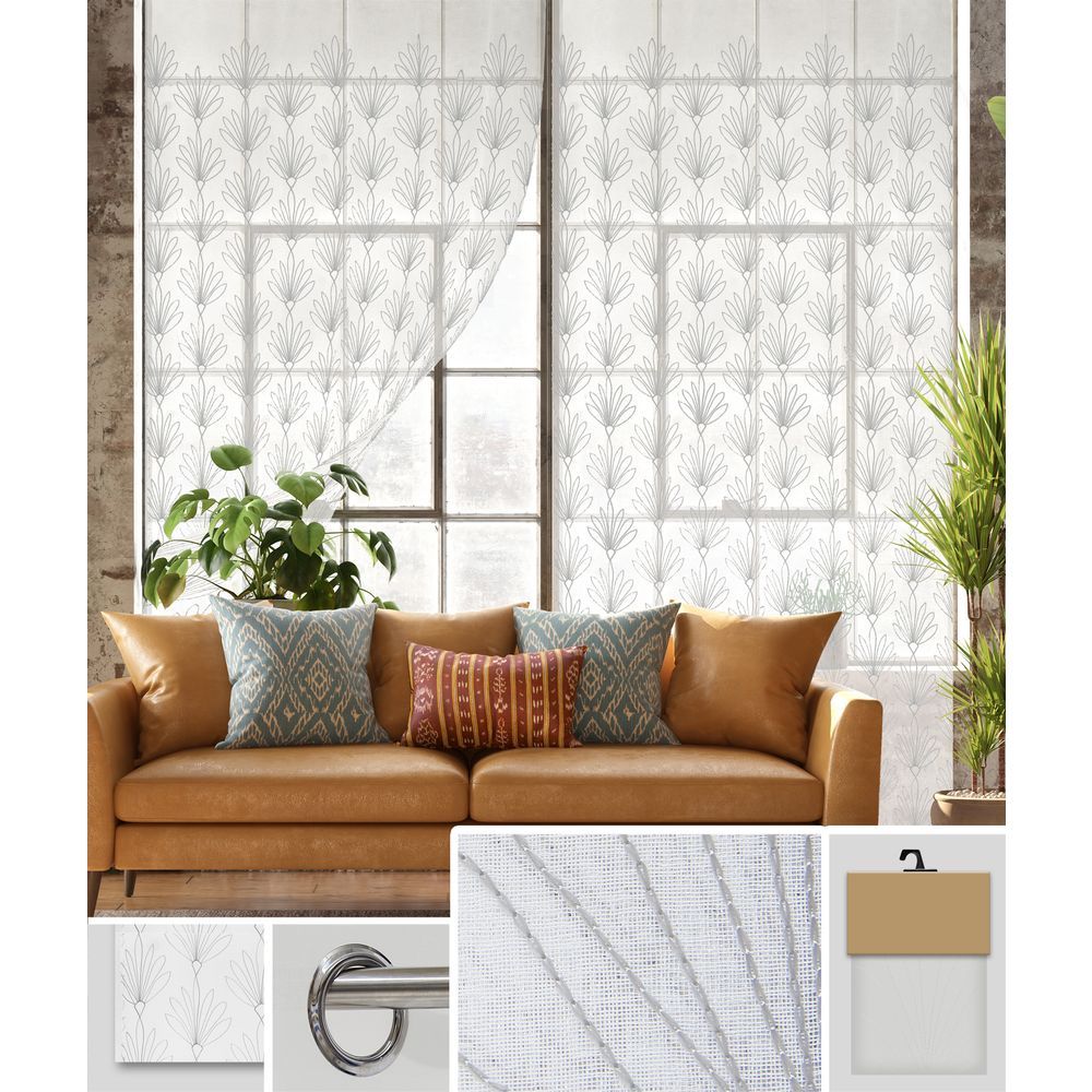 GAX 60750 Tenda Tiare' Ricam. Bianco Fondo Grigio 140*280Cm