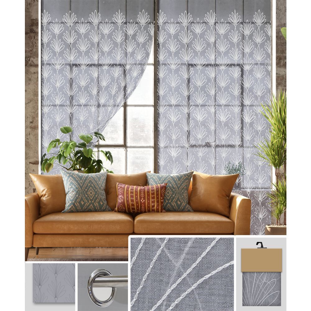 GAX 60751 Tenda Tiare' Ricam. Grigio Fondo Bianco 140*280Cm