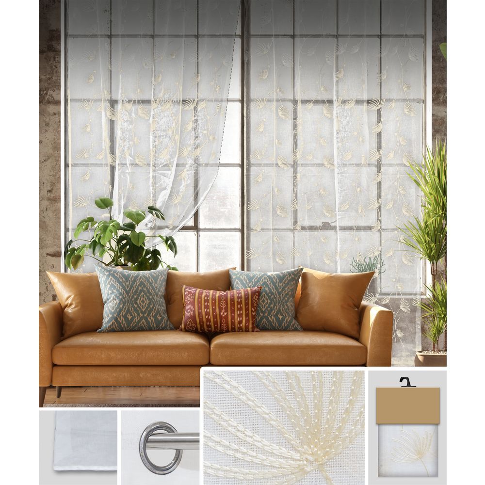 GAX 60753 Tenda Dandelion Ricam. Bianco Fondo Beige 140*280Cm