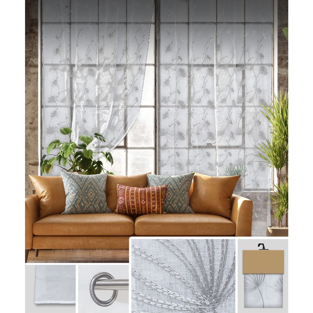 GAX 60755 Tenda Dandelion Ricam. Bianco Fondo Grigio 140*280Cm
