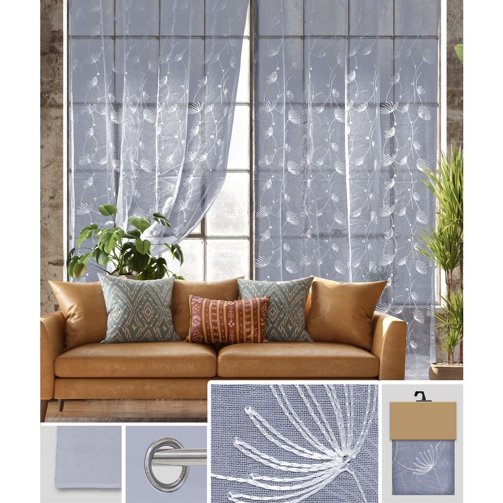 GAX 60756 Tenda Dandelion Ricam. Grigio Fondo Bianco 140*280Cm