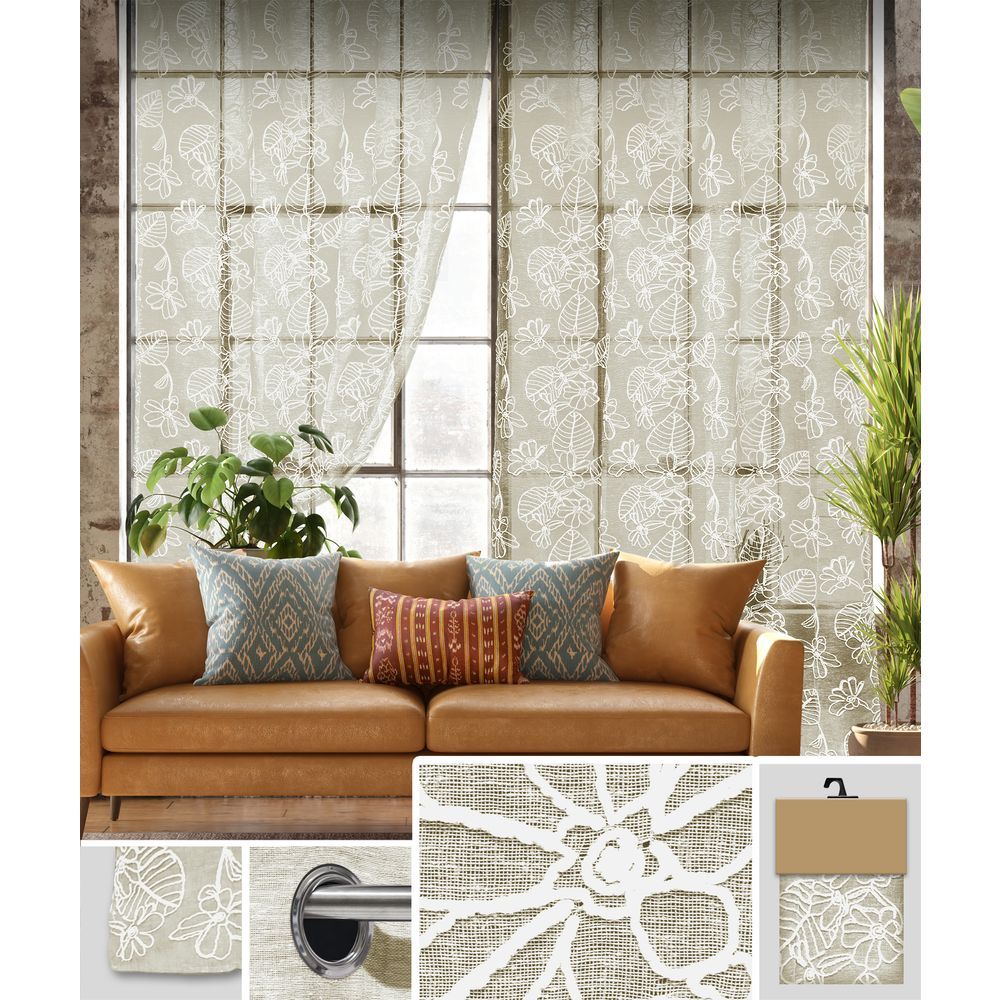 GAX 60762 Tenda Bohème Ricam. Bianco Fondo Beige 140*280Cm