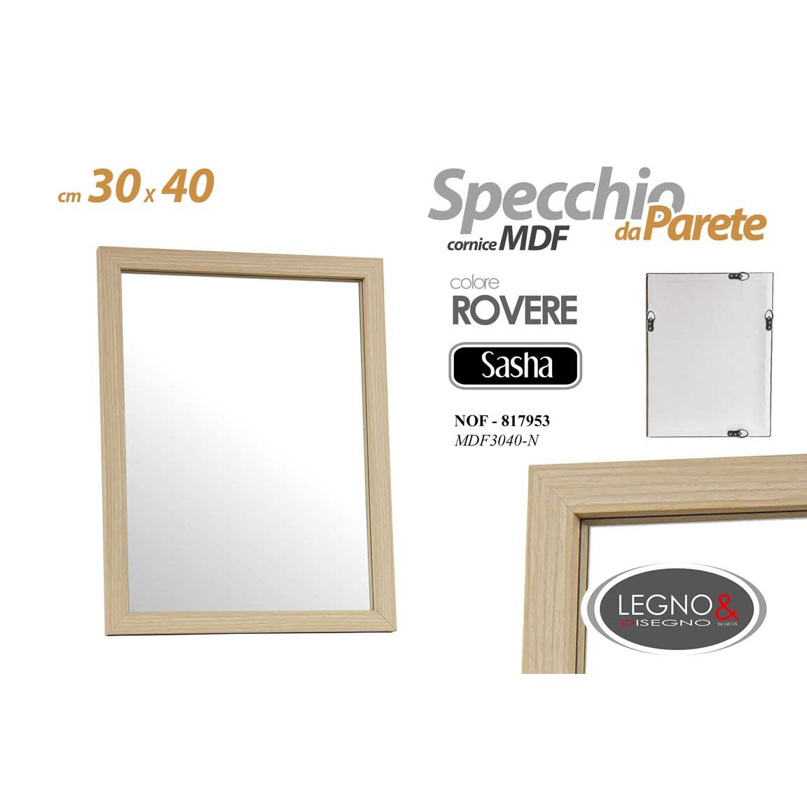 Nof/Specchio Rovere 30*40Cm Mdf3040-O