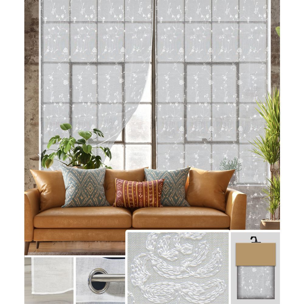GAX 62034 Tenda White Rosette Ricamo Bianco 140*280Cm