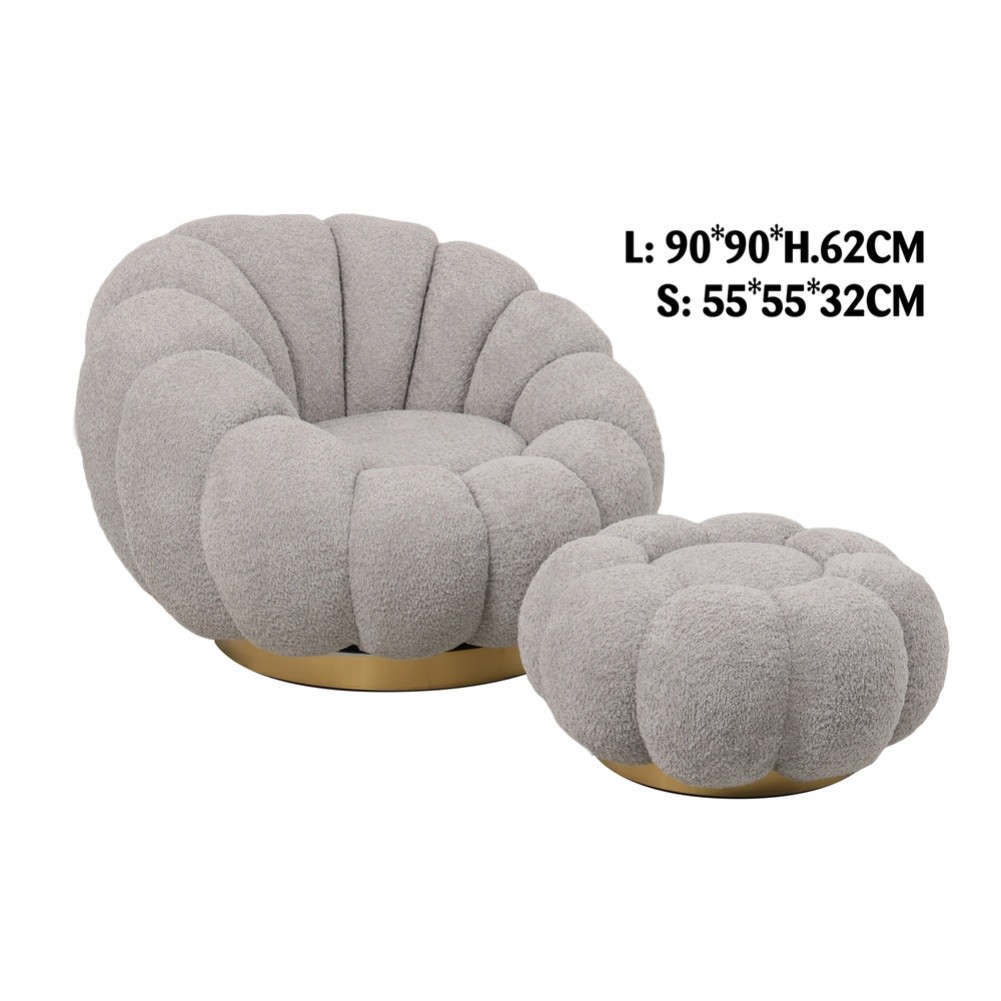 Lay 59921 Poltrona Con Pouf Boucle' Grigia 90*90*62Cm + 55*55*32Cm