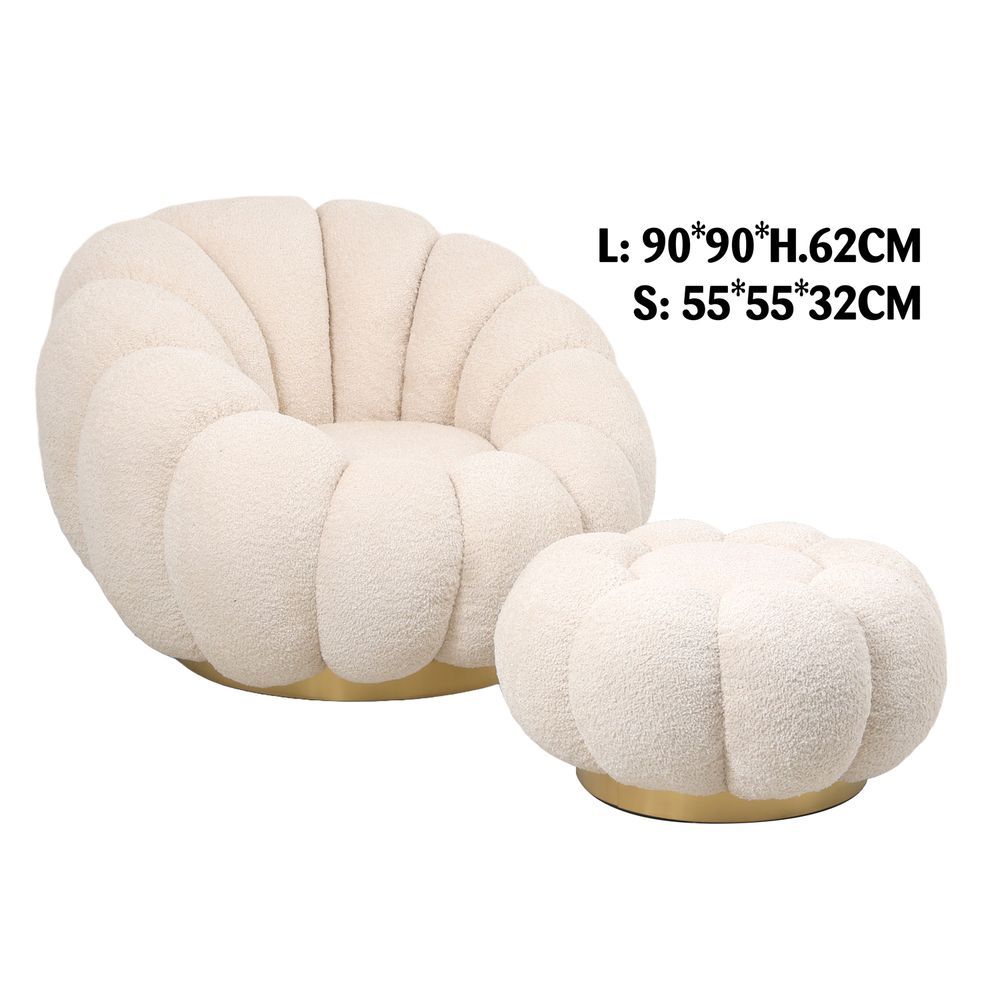 Lay 59922 Poltrona Con Pouf Boucle' Crema 90*90*62Cm + 55*55*32Cm