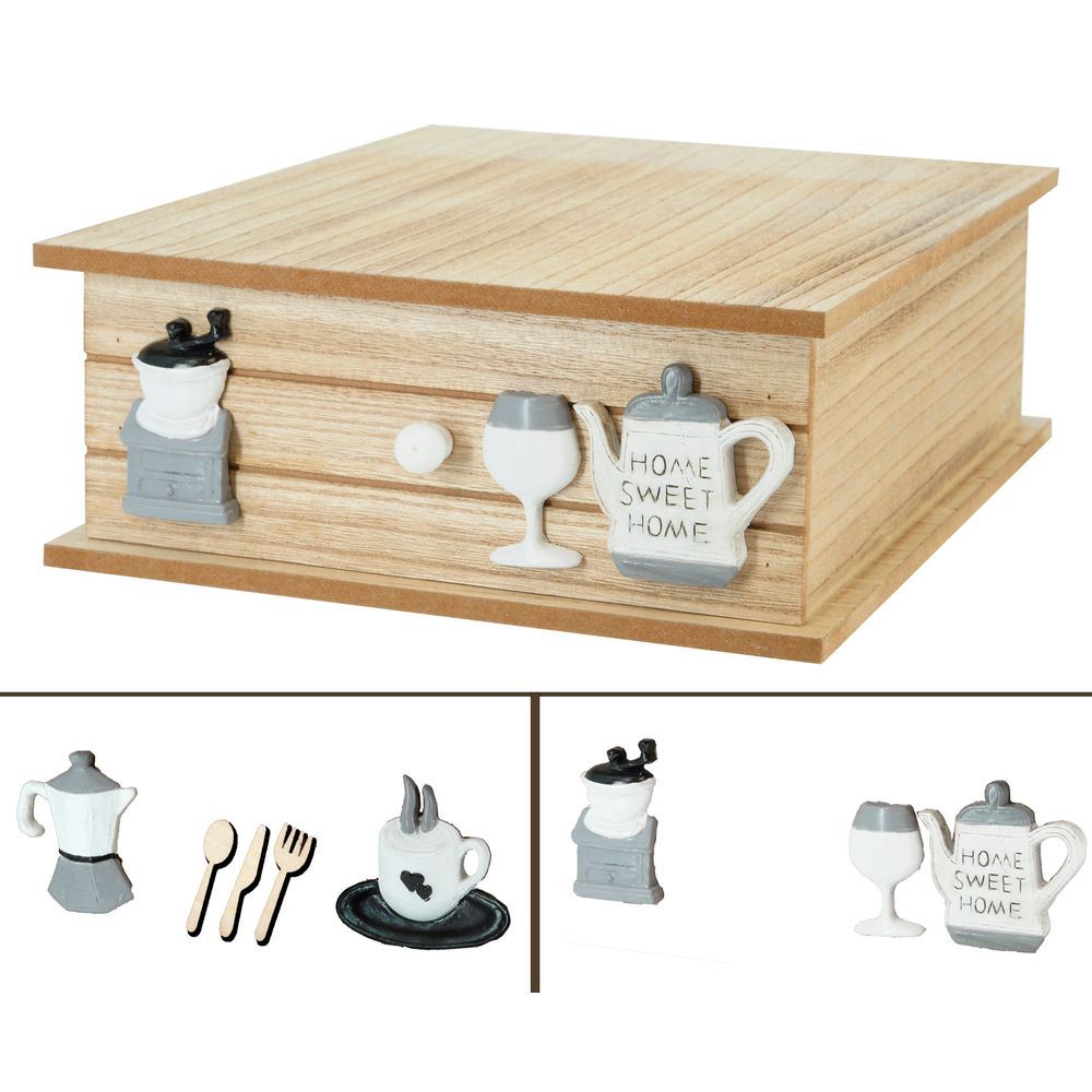 WES 62289 Box Per Caffè Decoro Legno Naturale 33*27*11Cm 2 Ass.