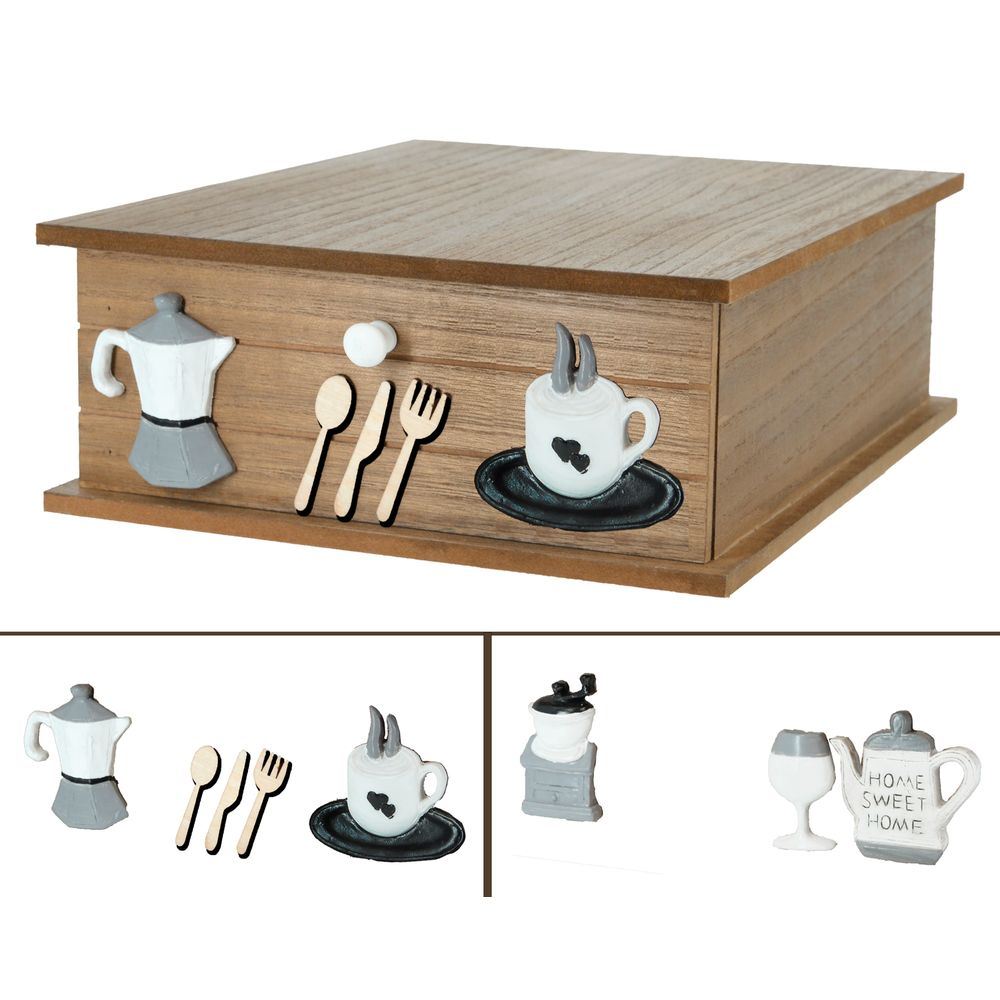 WES 62290 Box Per Caffè Decoro Legno Scuro 33*27*11Cm 2 Ass.