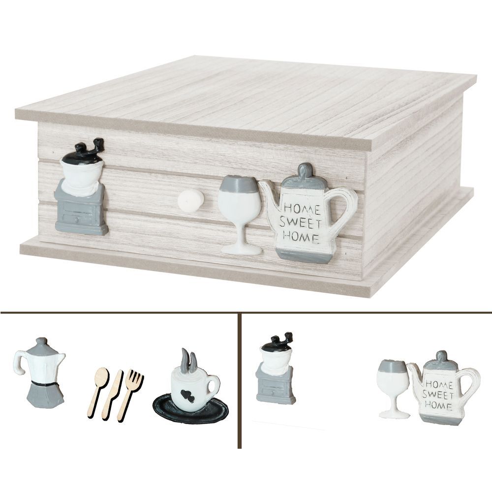 WES 62291 Box Per Caffè Decoro Legno Bianco 33*27*11Cm 2 Ass.